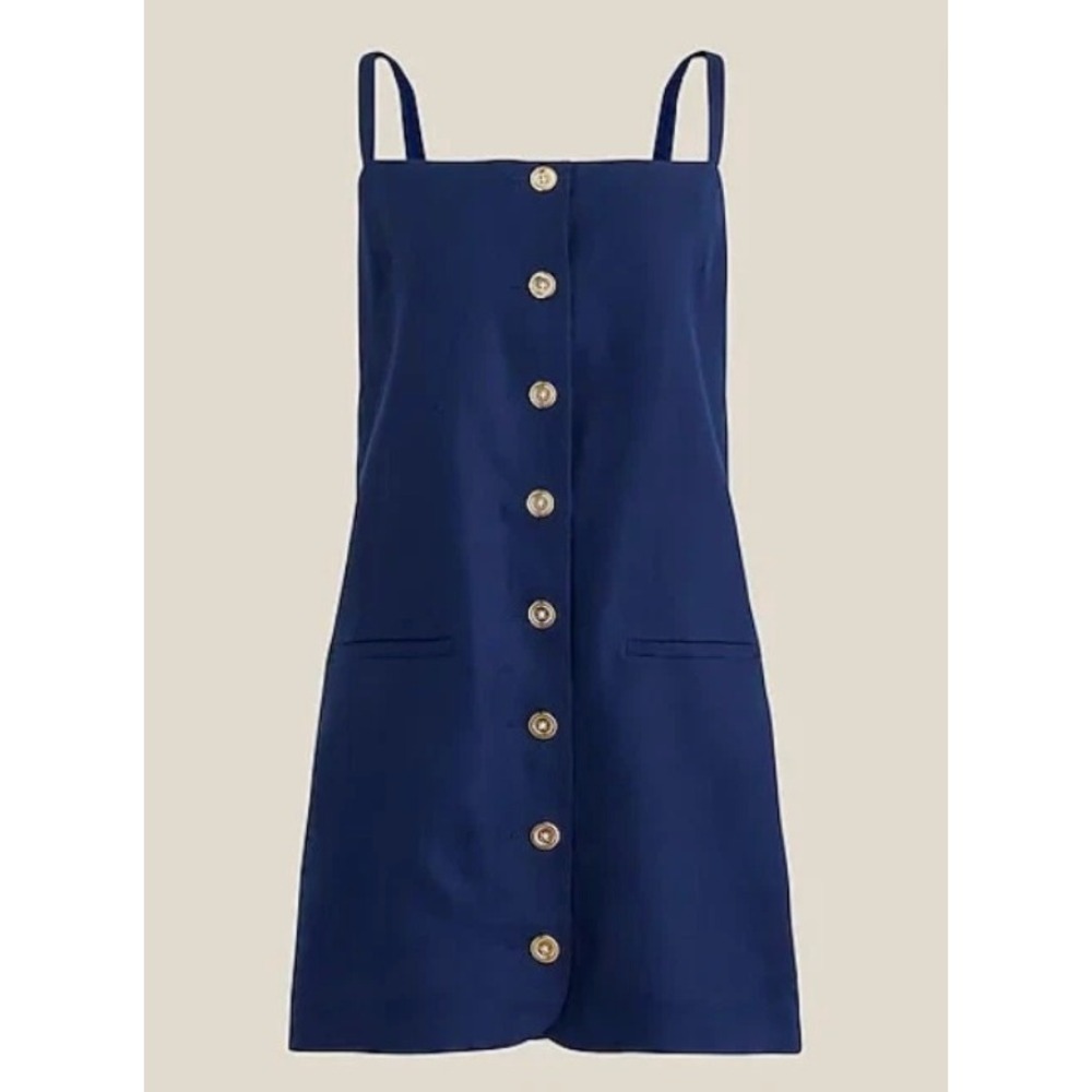 J.Crew Claudia Dress Women L Tall Navy Blue Linen Button Front Shift Nautical